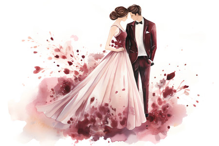 Wedding couple in love. Hand drawn watercolor illustration.の素材