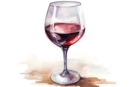 Glass of red wine on a white background. Watercolor illustration.の素材