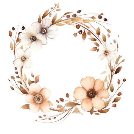 Watercolor floral wreath. Hand painted flowers and leaves isolated on white backgroundの素材