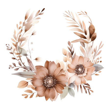 Watercolor floral wreath. Hand painted flowers and leaves isolated on white background.の素材