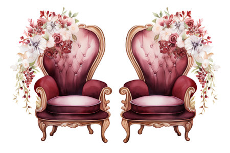 Beautiful vector image with nice watercolor vintage armchairs and flowersの素材