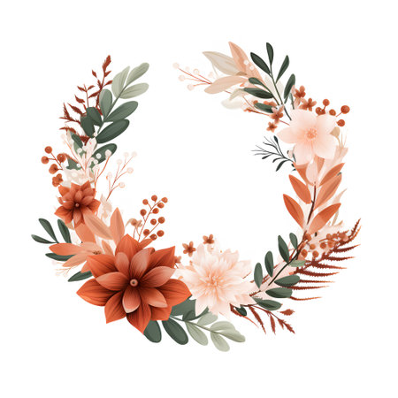 Floral wreath with flowers and leaves. Hand drawn vector illustration.の素材