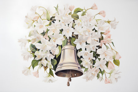 Bouquet of white flowers with a bell on a white backgroundの素材
