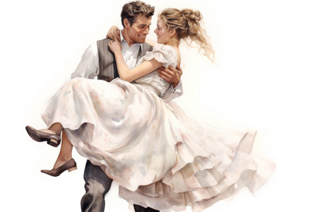 Wedding couple in love. Bride and groom on white backgroundの素材