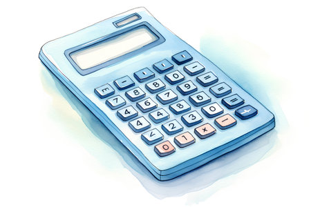 Calculator in watercolor style. Hand drawn vector illustration.の素材