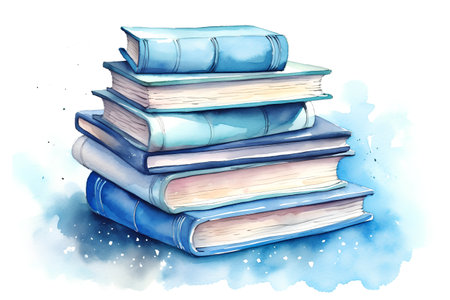 Pile of books. Hand drawn watercolor illustration isolated on white backgroundの素材