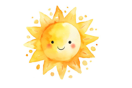 Cute watercolor sun. Hand drawn illustration for your design.の素材