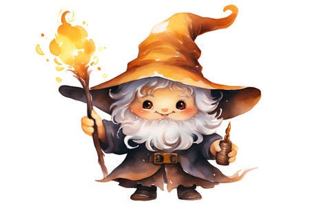 Cute gnome with a magic wand. Watercolor illustration.の素材