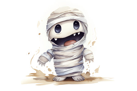 funny mummy cartoon character in mummy costume, halloween illustrationの素材