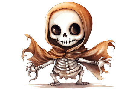 Skeleton in a Halloween costume. Vector illustration on white background.の素材