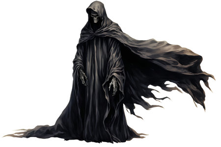Fantasy illustration of a woman in a black cloak with a hoodの素材