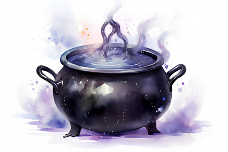 Watercolor illustration of a witch's cauldron. Halloween concept.の素材