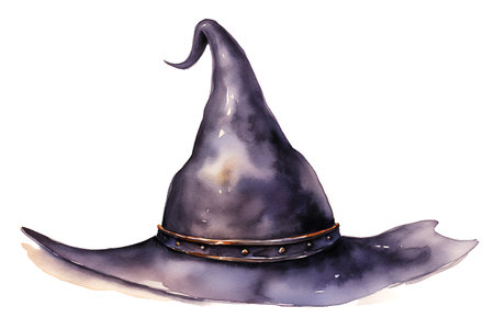 Witch hat. Hand drawn watercolor illustration on white background.の素材
