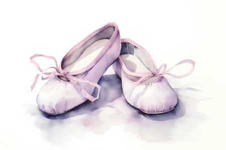 Watercolor illustration of a pair of ballet flats on a white backgroundの素材