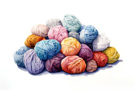 Colorful knitting yarn balls isolated on white background. Watercolor hand drawn illustrationの素材