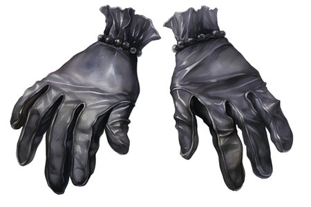 3D digital render of a pair of black leather gloves isolated on white backgroundの素材