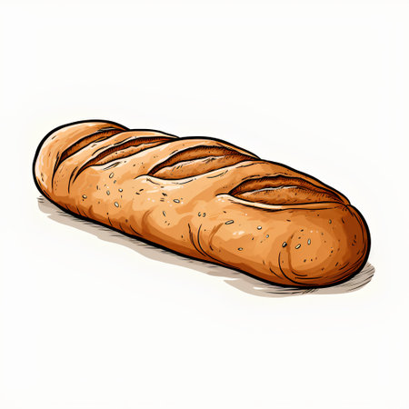 Baguette hand drawn vector illustration. Fresh bread isolated on white background.の素材