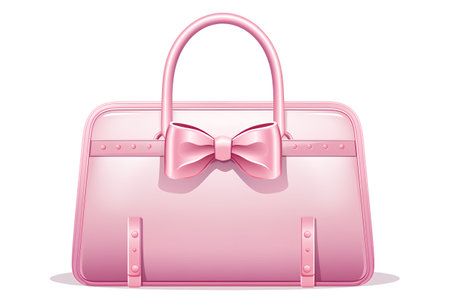 Pink handbag with pink bow isolated on white background. Vector illustration.の素材