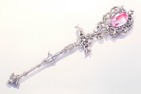 Jewelry silver brooch with precious stones on a white backgroundの素材