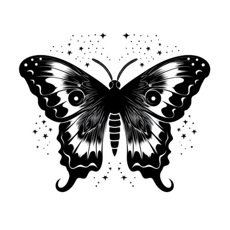 Butterfly with stars. Tattoo design. Vector illustration.の素材