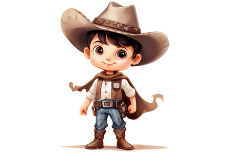 Cute cartoon cowboy isolated on white background. 3d rendering.の素材