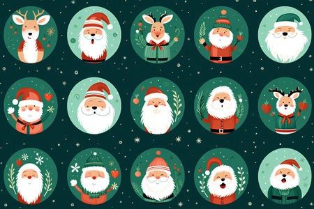 Christmas seamless pattern with Santa Claus, reindeer and snowflakesの素材