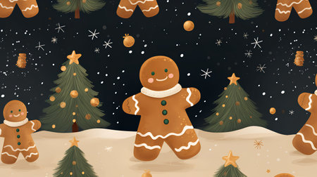 Seamless pattern with gingerbread man and Christmas tree. Vector illustration.の素材