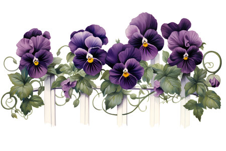 Violet pansy flowers on the white background. Vector illustration.の素材