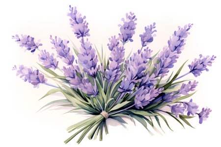 Lavender flowers bouquet isolated on white background. Watercolor illustrationの素材