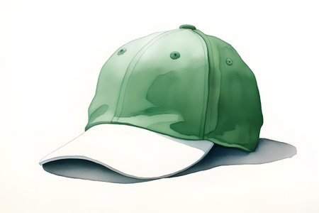 Green baseball cap isolated on white background. Watercolor hand drawn illustrationの素材