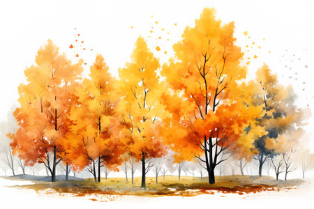Autumn trees in the forest. Watercolor painting. Vector illustration.の素材