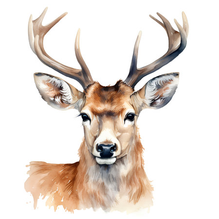 Watercolor portrait of a deer with antlers on a white backgroundの素材