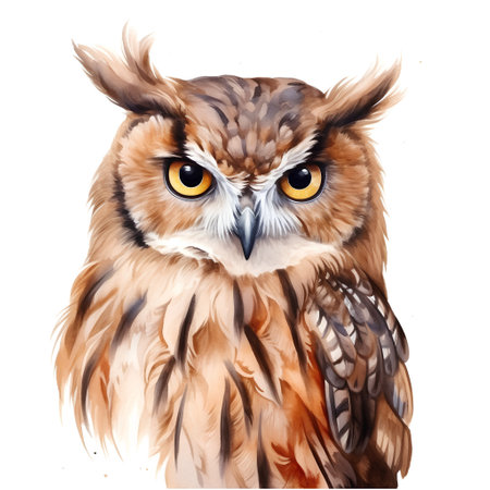 Portrait of an owl isolated on white background. Watercolor illustration.の素材