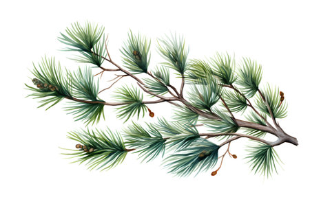 Watercolor pine branch isolated on white background. Hand drawn illustration.の素材