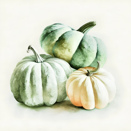 Pumpkins isolated on white background. Hand drawn watercolor illustration.の素材