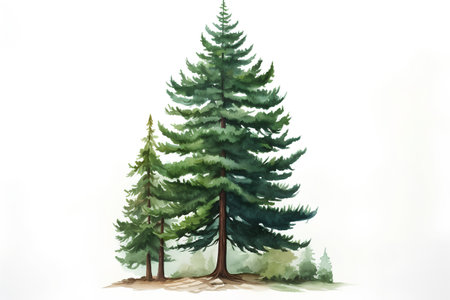 Watercolor illustration of a pine tree isolated on a white background.の素材