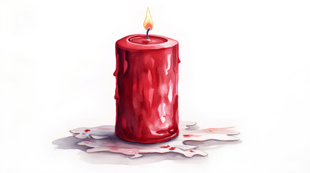 Red wax candle with blood on white background. Watercolor illustration.の素材