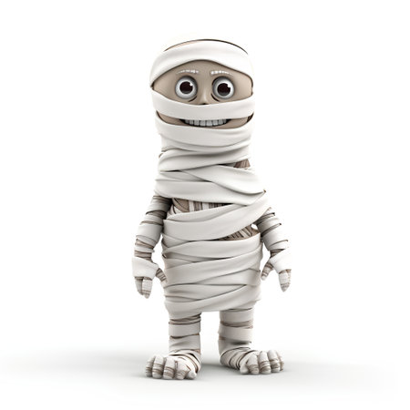 3D rendering of a cute mummy isolated on white background with shadowの素材