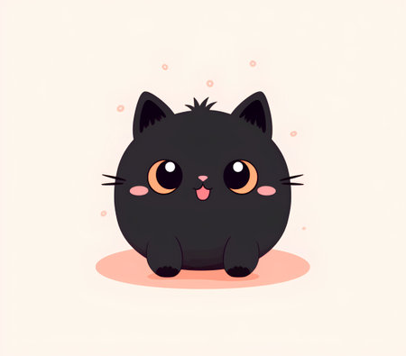 Cute black cat with big eyes. Vector illustration in cartoon style.の素材