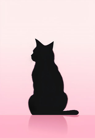 Silhouette of a cat on a pink background. Vector illustration.の素材