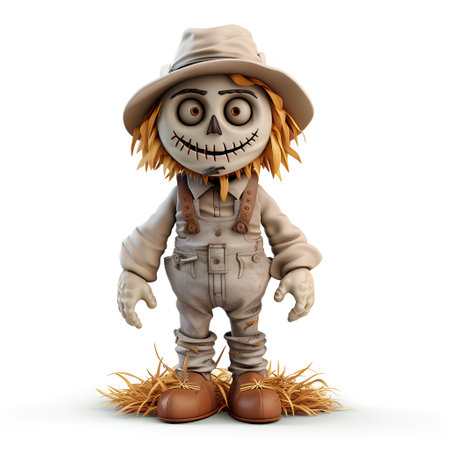 Halloween scarecrow isolated on white background. 3d illustration.の素材