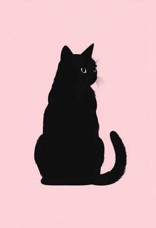 Black silhouette of a cat on a pink background. Vector illustration.の素材