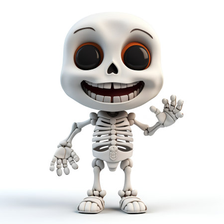 3D Render of a Skeleton cartoon character with thumbs up poseの素材