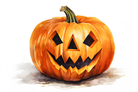 Halloween pumpkin isolated on white background. Watercolor hand drawn illustrationの素材