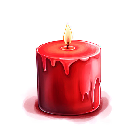 Red wax candle isolated on white background. Realistic hand drawn vector illustration.の素材