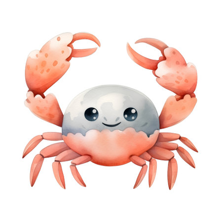 Watercolor crab. Isolated on white background. Hand drawn illustration.の素材