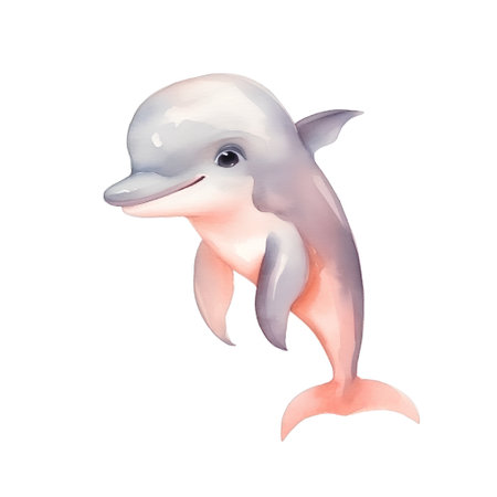 Watercolor cute dolphin. Hand drawn illustration isolated on white background.の素材