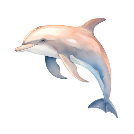 Watercolor dolphin isolated on white background. Hand-drawn illustration.の素材