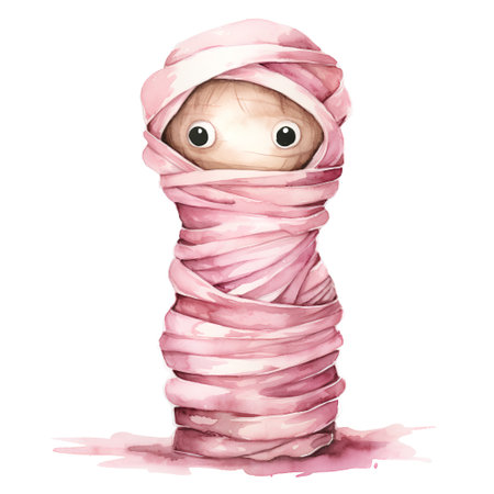 Cute baby wrapped in a pink towel. Watercolor illustration.の素材