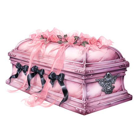 Beautiful pink chest with roses. Watercolor illustration isolated on white backgroundの素材